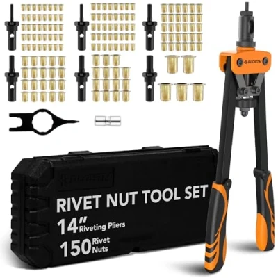 Image de BLOSTM Kit d&#039;outils à riveter 35,6 cm avec 150 écrous rivets et 6 mandrins métriques (M3, M4, M5, M6, M8, M10), ensemble rivet manuel robuste Idéal pour les réparations automobiles,