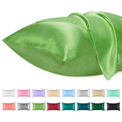Image de Lirex 2PK Taies D&#039;oreiller en Satin, Taie Microfibre de Soie Couleur Unie Douce, Fermeture D&#039;enveloppe, Infroissable, Résistante à la Décoloration, Respirante (Vert Clair, 50 x 75 cm)