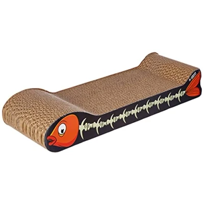 Image de Croci Arbre à Chat en Carton, 2 Couches Réversibles, avec Pieds Antidérapants, y Compris Un Sac d&#039;herbe Chat, Style Poisson, 44 x 14 7 cm