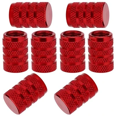 Image de SAVITA 8 Pièces Bouchons de Tige Valve Voiture Pneu, Couvercle Bouchon Pneu en Aluminium avec Anneau Caoutchouc pour Voitures, SUV, Vélos, Velo Camions, Motos (Rouge)