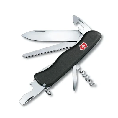 Image de Victorinox Couteau Suisse Forester, 12 Fonctions, Outil Multifonction avec Grande Lame, Ouvre Boîtes, Tournevis 3 mm, Lame Blocable, Noir