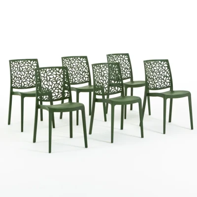 Image de Lot de chaises Anna en polypropylène renforcé, empilables, Usage intérieur et extérieur (6 chaises, Vert olive)
