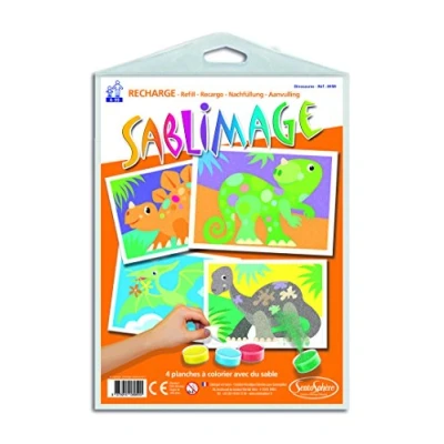 Image de SentoSphère RECHARGE SABLIMAGE DINOSAURES 895R Kit Loisir Créatif 4 planches à colorier avec du sable A partir de ans Fabriqué en France