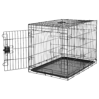 Image de Amazon Basics Cage pour chien Durable,Pliable en fil métallique avec plateau, Porte simple, l 91 x 58 H 64 cm, Noir