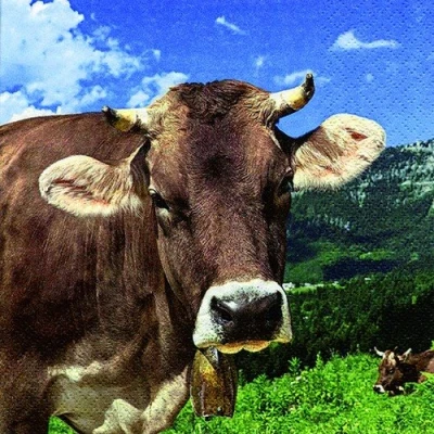Image de Lot de 20 serviettes en papier Motif vache dans les montagnes / Animaux Bavière 33 x cm