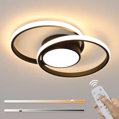 Image de Comely Plafonnier LED Dimmable Noir, 40W 4500LM Lampe de Plafond Rond Chambre avec Télécommande 3000K 6500K, Luminaire Salon Moderne pour Cuisine Couloir Salle à Manger, Dia 40cm