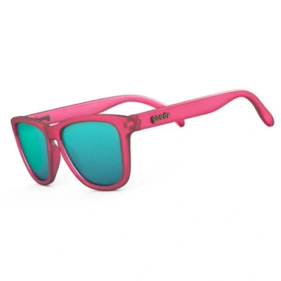 Image de goodr Flamingos On A Booze Cruise Lunettes de soleil polarisées pour homme et femme, monture rose translucide avec verres réfléchissants bleu sarcelle, protection UV400, antidérapant, rose, Medium