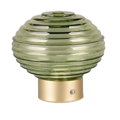 Image de Reality Leuchten Lampe de table LED rechargeable Earl, laiton/vert, hauteur 14,5 cm, verre