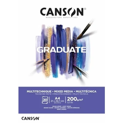 Image de CANSON Graduate Mixed Media Bloc 20 feuilles de papier polyvalent A4 200g/m² Blanc
