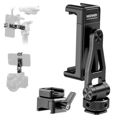 Image de Neewer GA010 Support de téléphone en métal avec griffe froide et pince OTAN pour stabilisateur cardan DJI RS4 RS3 Pro RS2 RSC2, inclinaison à 180 compatible les cages d&#039;appareil photo iPhone
