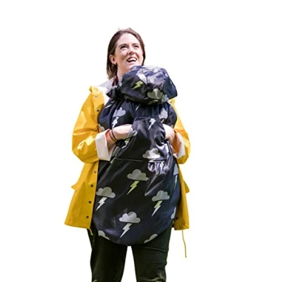 Image de BundleBean Housse de porte bébé imperméable toutes saisons (Silver Lightning) pluie avec doublure en polaire, ajustement universel, s&#039;adapte aux avant et arrière, protection