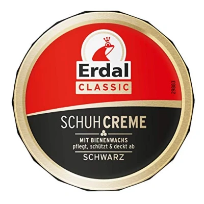 Image de Erdal Dose Classic Cirage à chaussures avec cire d&#039;abeille noire, huiles nourrissantes, nourrit, protège et rafraîchit la couleur, 1 paquet (1 x 75 ml) (noir)