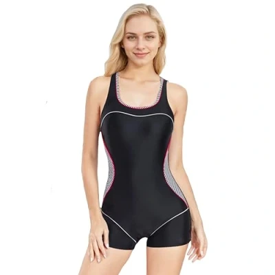 Image de BEACHKINI Maillot De Bain Femme Une Pièce Dos Ouvert Compétitif,Black Stripes,EU 40