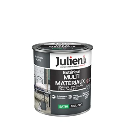 Image de Julien Peinture Multi Matériaux Satin en phase Aqueuse Bois, Fer, Alu, PVC, Zinc, Acier galvanisé, brut ou peint Gris Anthracite 0,5 L