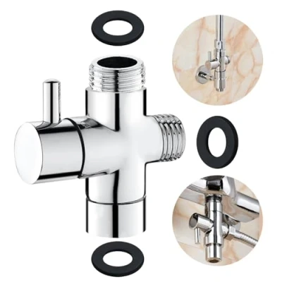 Image de 3 Voies Soupape,Rusee Laiton Massif G1/2 Douchette Composants de Douche Adaptateur Inverseur Système pièce Rechange,Valve Dérivation Raccord Universels,Chrome Poli