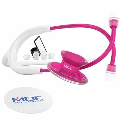Image de MDF Acoustica, Stéthoscope à double pavillon Léger Pour médecins, infirmières, étudiants, soins domicile Tubulure blanc, Lyre alliage rose MDF747XPPA29