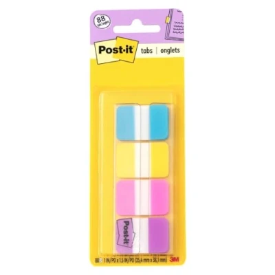 Image de Post it Onglets, 1 pouce uni, turquoise, jaune, rose, violet, 22/couleur, 88/distributeur (686 AYPV1IN)