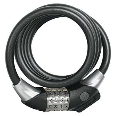 Image de ABUS Antivol à câble spiralé Raydo Pro 1450/185 + support TexKF serrure combinaison avec rouleaux chiffres LED éclairés niveau de sécurité 4 185 cm, noir
