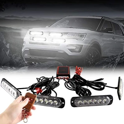 Image de 4x6 LED Voiture D&#039;urgence Stroboscopique Balise S&#039;allume 4 en 1 Montage Surface Grill Lumière Avertissement Externe Avec Télécommande Sans fil Pour Camion Remorque DC12V Blanc