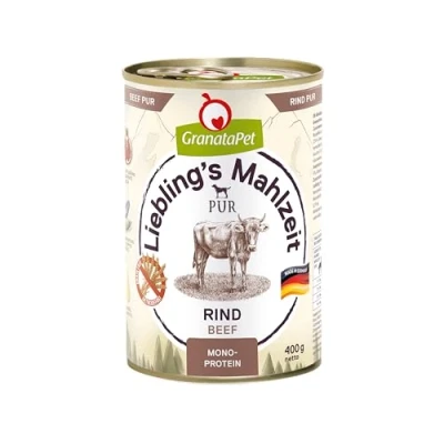 Image de GranataPet Liebling&#039;s Repas au bœuf Pur Nourriture Humide pour Chien sans céréales ni Sucre ajoutés Aliment Complet à Haute teneur en Viande et huiles de qualité supérieure 6 x 400 g