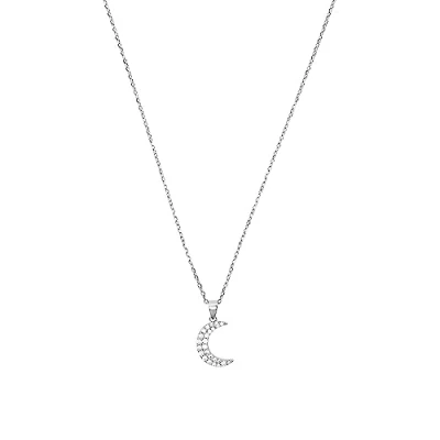 Image de Amor collier avec pendentif pour femme en argent sterling 925, zircone synthétique, 42 + 3 cm, argent, lune, livré dans une boîte cadeau à bijoux, 2012826