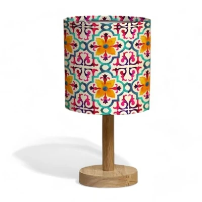 Image de lampe de chevet chambre table salon veilleuse d&#039;ambiance abats jour design multicolore lumiere E14 Led originale pieds modernes en bois (Alcazar Inspiration, 1 pièce)