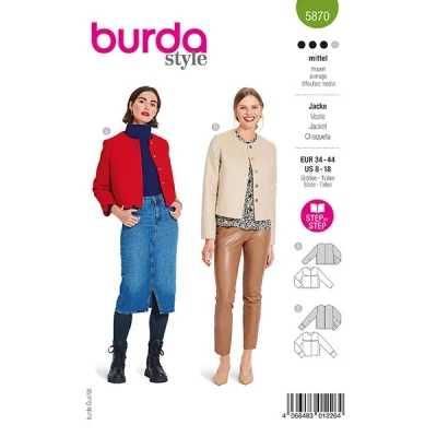 Image de Burda Patron de couture 5870 pour coudre soi même des vestes [Femme, taille 34 44] Niveau 3 les utilisateurs avancés