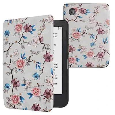 Image de kwmobile Étui Compatible avec Kobo Clara 2E Coque à Rabat magnétique Tablette eReader Similicuir Blanc Rose Clair Bleu
