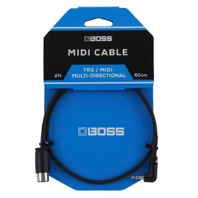 Image de BOSS BMIDI 2 35 60 cm Câble MIDI compact minijack TRS vers connecteur 5 broches multidirectionnel permet une connexion premium entre pédales