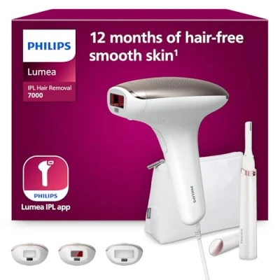 Image de Philips Lumea série 7000, Épilateur à lumière pulsée, alternative l&#039;épilation laser, avec tondeuse stylo Satin Compact, 3 embouts pour le corps, visage et maillot, modèle BRI923/00