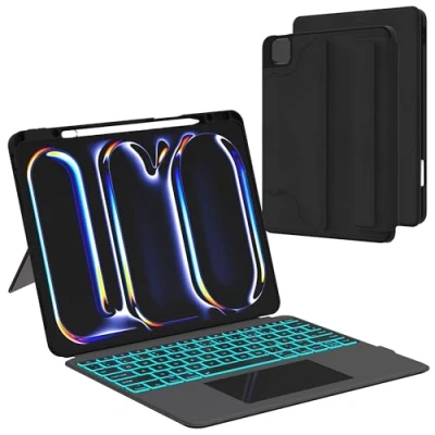 Image de Étui iPad Pro 13 M4 ROOFEI Clavier Rétroéclairé 7 Couleurs Trackpad Multi Touch Protection TPU