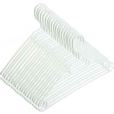 Image de Lot de 50 cintres en plastique blanc avec crochets pivotants, 41 cm, peu encombrant, cintres, fabriqués UE, durables, 100 % matériaux recyclés