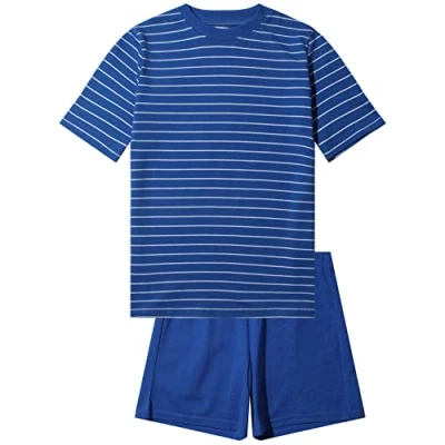 Image de Pyjama court pour garçon, jersey simple doux en 100 % coton et pantalon forme de bermuda, bleu moyen, 140