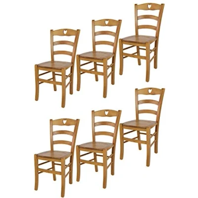 Image de t m c s Tommychairs Set 6 chaises Cuore pour Cuisine, Bar et Salle à Manger, Robuste Structure en Bois de hêtre peindré Couleur chêne Assise