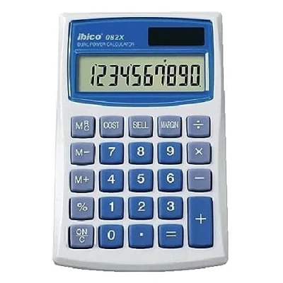 Image de Ibico, Calculatrice de poche 082X, practique et compacte pour le bureau, la maison l’école, Blanc/Bleu, 68 x 8 112 mm, IB410017