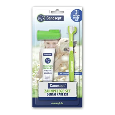Image de Canosept Set de Soins dentaires (3 éléments) Dentifrice Chien Brosse à dent Plaque Destructor Mauvaise haleine pour Le Nettoyage et Soin des Dents du