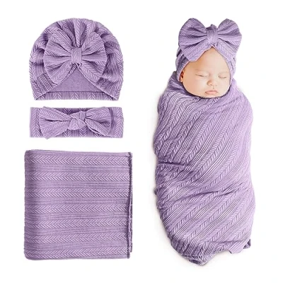 Image de DRESHOW Couverture de réception pour nouveau né et enfant chaud fille avec bonnet bandeau à nœuds assortis