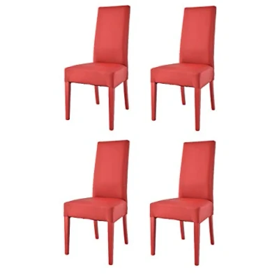 Image de t m c s Tommychairs Set 4 chaises Luisa pour Cuisine, Bar et Salle à Manger, Robuste Structure en Bois de hêtre peindré Rouge, Assise Dossier rembourrés revêtus Cuir Artificiel Rouge
