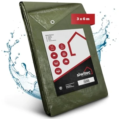 Image de siwitec Bâche 140 g/m² 3 x 6 m En tissu avec œillets et coins renforcés de protection imperméable Différentes tailles Pour meubles jardin, bois bateaux