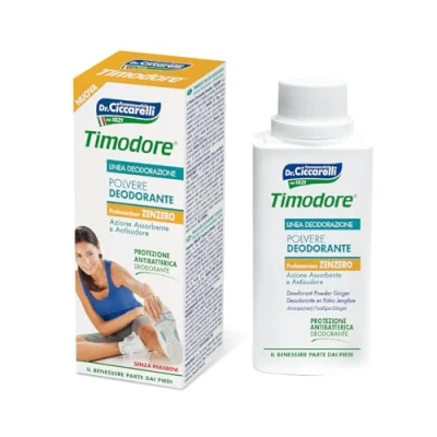 Image de Timodore, Poudre Déodorante au Gingembre, Solution Parfaite pour les Problèmes de Transpiration Excessive et Mauvaise Odeur des Pieds, 100% Made in Italy, Dermatologiquement Testé, 75 g