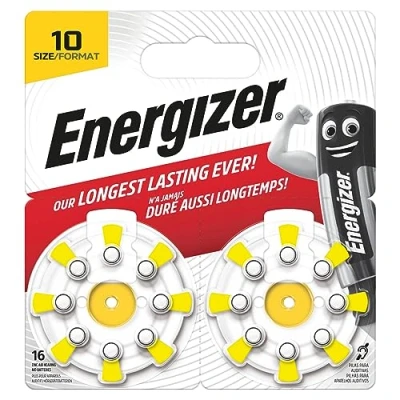 Image de Energizer Piles pour Prothèses Auditives Energizer, Taille 10, Languette Jaune (Pack de 16)