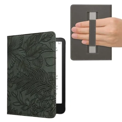 Image de kwmobile Étui Compatible avec Amazon Kindle Paperwhite (12. Gen 2024)/Kindle Colorsoft Coque à Rabat magnétique Tablette eReader Similicuir Sangle Vert