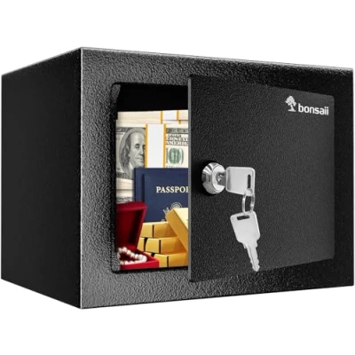 Image de Bonsaii Coffre fort à clés 6,6 L, structure en acier, pour espèces, bijoux et objets de valeur, 17 x 23 cm, idéal la maison, le bureau l&#039;hôtel