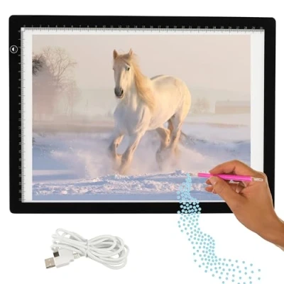 Image de Crafts&amp;Co® Table lumineuse A4 sans fil avec support Plaque à intensité variable Lightpad Accessoires de peinture diamant Planche dessin USB 470 x 345