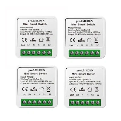Image de proAMEDEN Interrupteur intelligent ZigBee 3.0 16 A Mini Smart Switch Wifi, module commutateur, compatible avec Alexa et Google Home Assistant, (ZigBee, 4/un).