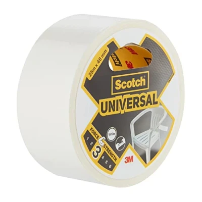 Image de Scotch Toile de Réparation UNIVERSAL Blanc, 1 Rouleau, 25 m x 48 mm Ruban Adhésif, Usage Intérieur, Adhérence Forte, Durable, Imperméable, pour des Réparations Longue Durée