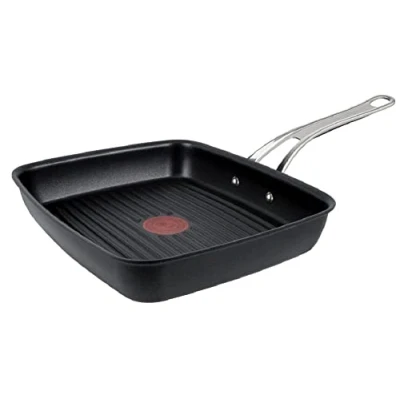 Image de Tefal Jamie Oliver Cook&#039;s Classics E2454144 Poêle à griller antiadhésive, passe au four, induction, poignée rivetée, aluminium anodisé dur, noir, 27 cm x 23