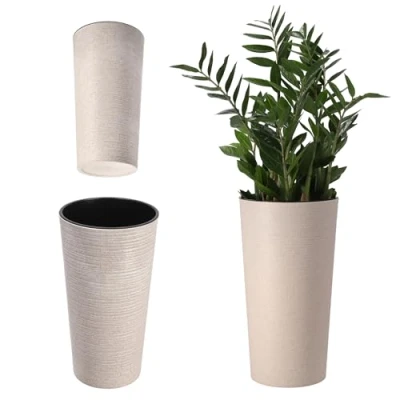 Image de KADAX Pot de Fleurs Haut pour Sublimer l&#039;Intérieur et l&#039;Extérieur, Alliance Parfaite Entre Design Moderne Fonctionnalité Exceptionnelle (Crème, 57.5 cm)
