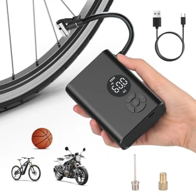 Image de Gerbala Pompe à Vélo Électrique Portable, Mini Gonfleur Velo Electrique Rechargeable 130 PSI avec Écran Digital &amp; LED, Compatible Valves Presta/Schrader, Idéale pour VTT, de Route et Ballons