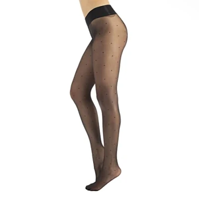 Image de CALZITALY Collant Voile, sans Coutures, Transparent, Femme 15 DEN Noir, Naturel, Bleu, Violet, Vert, Rouge, Pois S, M, L, XL, XXL Made in Italy (M Noir Pois)